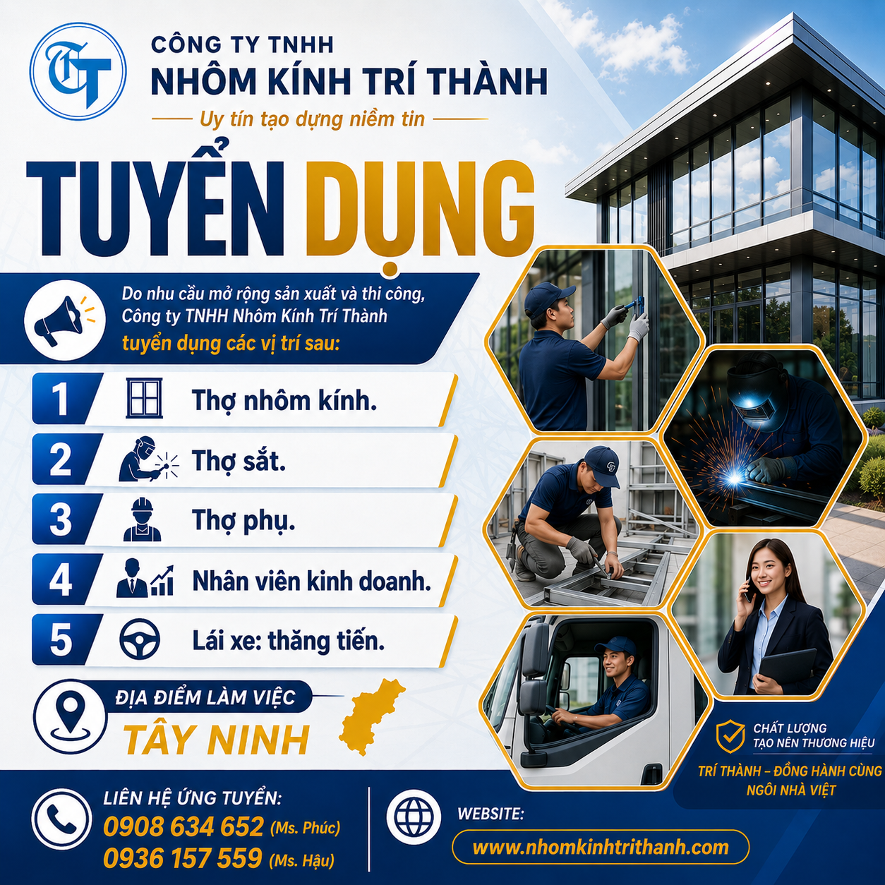 Công ty TNHH Nhôm Kính Trí Thành tuyển dụng